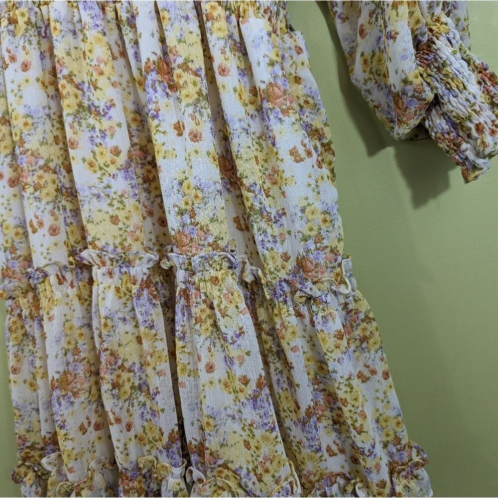 Karlie dress sheer tiered floral spring long sleeve mini S - Picture 7 of 9